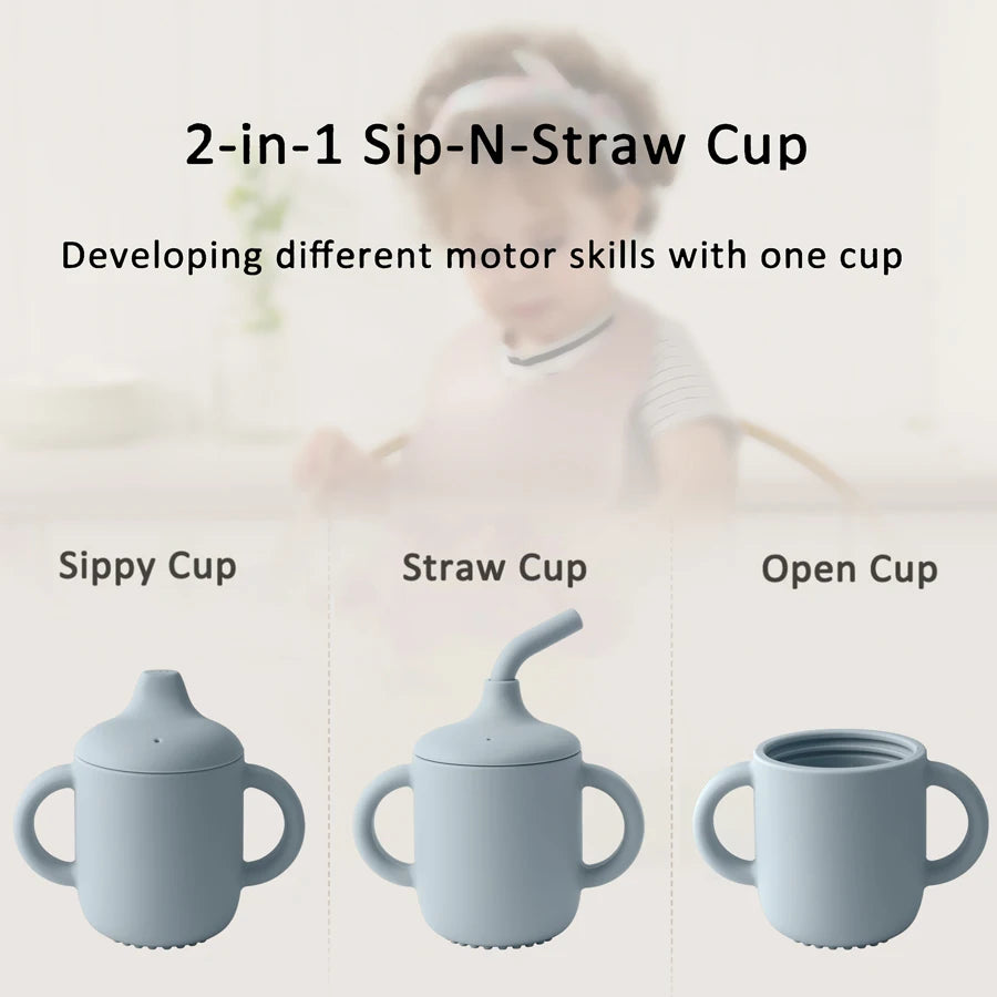 PeakPicks™ 2-in-1 Silicone Baby Cup – Spill-Proof Straw & Snack Lid for Happy Little Sippers