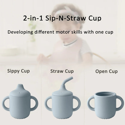 PeakPicks™ 2-in-1 Silicone Baby Cup – Spill-Proof Straw & Snack Lid for Happy Little Sippers